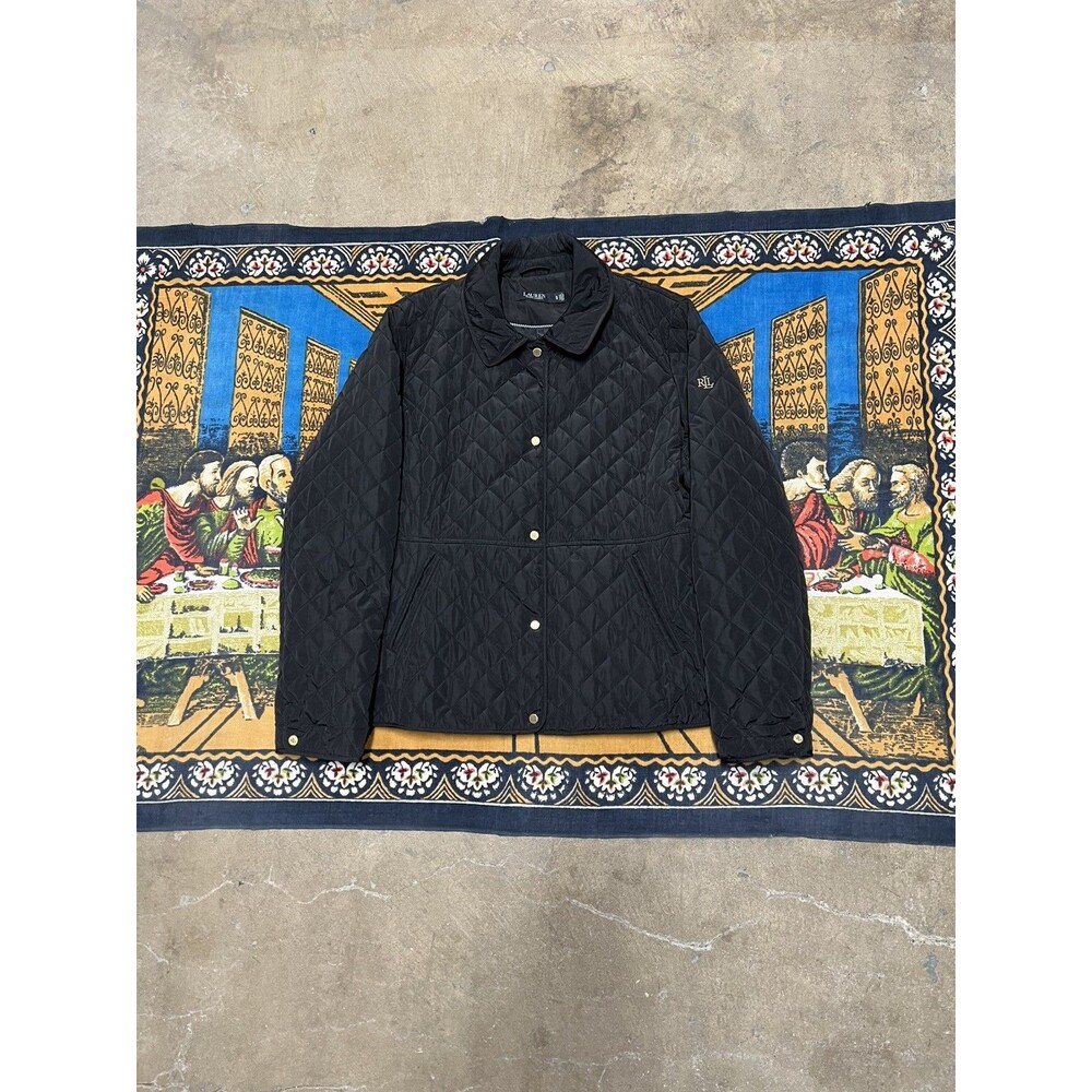 Lauren Ralph Lauren Sz XL Womens Black Diamond Quilted Jacket Barn Coat Polo
